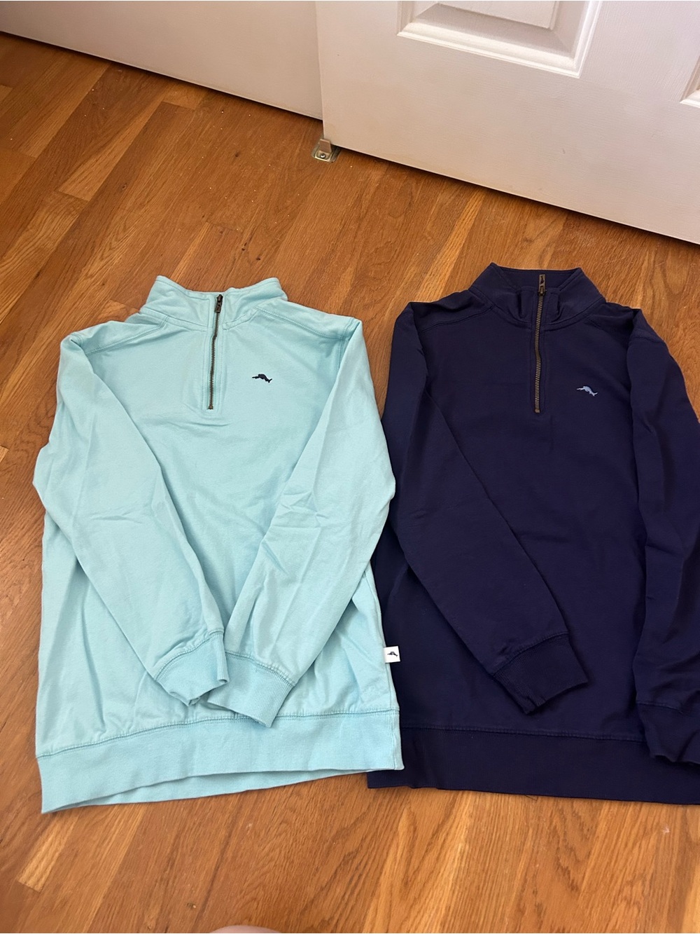 EUC Boys Tommy Bahama Quarter -Zip Sweatshirt Duo - Light Aqua & Navy